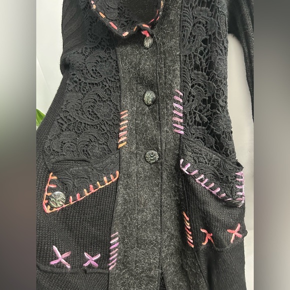 Felicity wool mohair cardigan unique embroidered sweater vintage - Picture 3 of 10